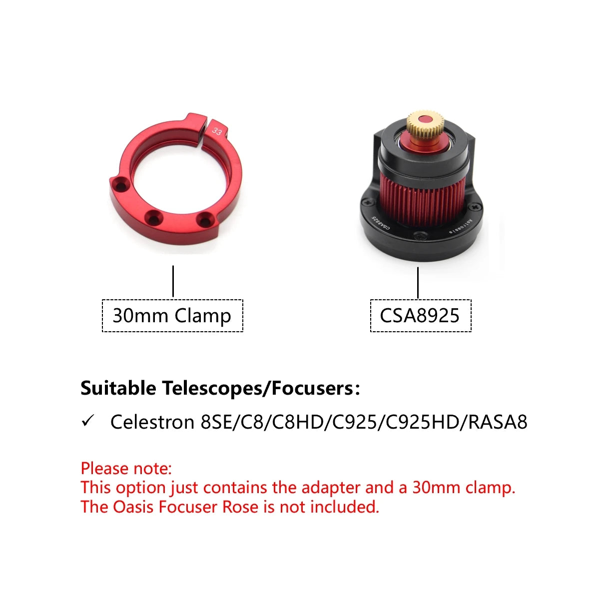 Oasis Focuser Rose - Installation on Celestron SCT and RASA